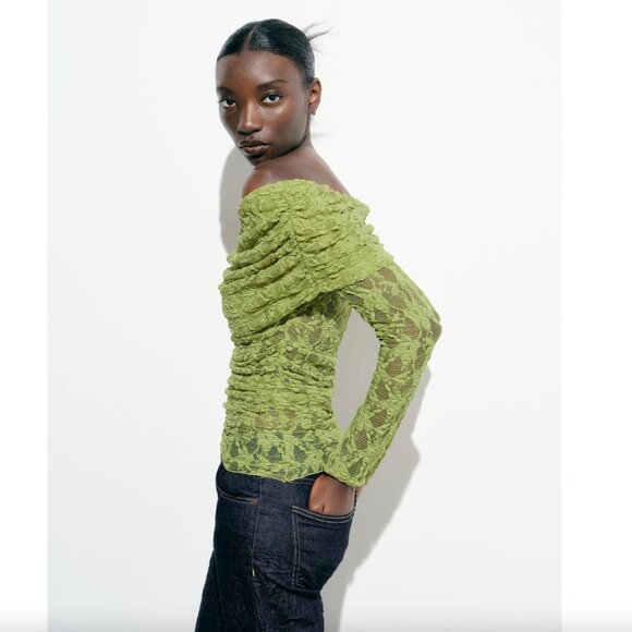 BLOGGER'S FAVE! Zara Green Lace Top NWT - Picture 15 of 16